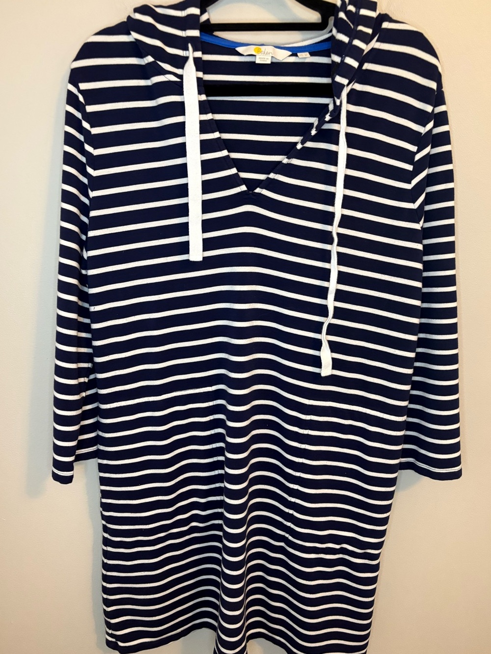 Boden Navy White Striped Hooded Tunic Dress Pockets US 8